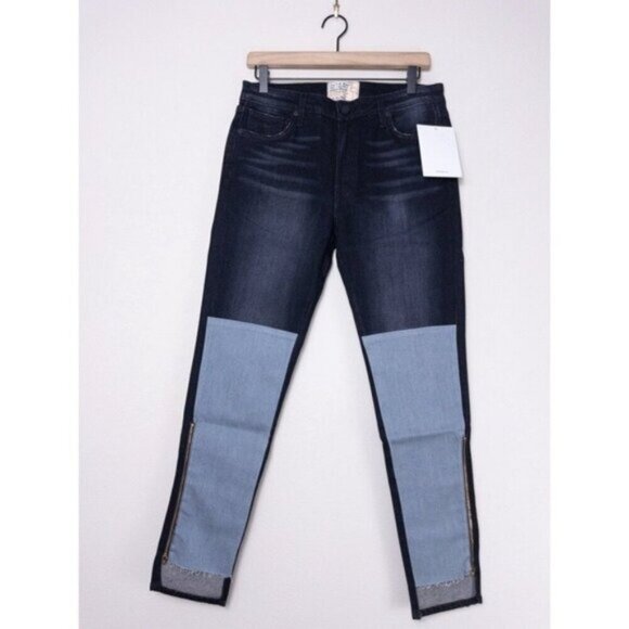 NWT Free People x Sandrine Rose Mixed Denim Patch Jeans 25 Dark Black Skinny Zip - Picture 3 of 11